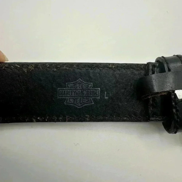 VTG 2005 HARLEY DAVIDSON Mesh Chain Leather BELT Star Heavy Metal Buckle Sz L main image 3